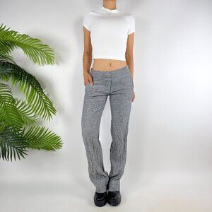 Womens Vintage Y2K Gray Linen Low Rise Indie Grunge Bootcut Chino Dress Pants /3